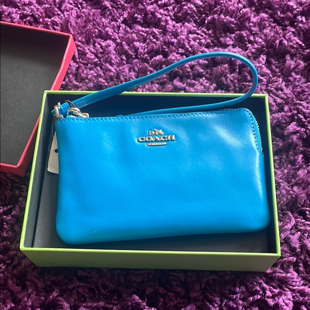 Coach Vibrant Blue Leather Wristlet